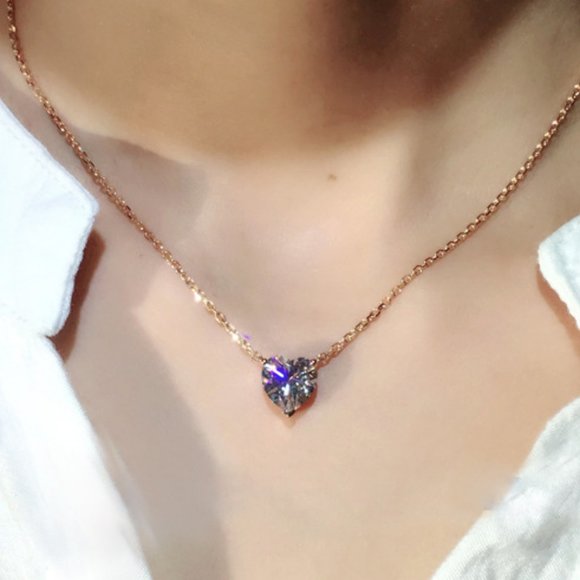 *NEW 3CT 18K Rose Gold Diamond Heart Necklace - Picture 2 of 6